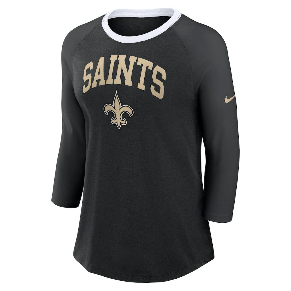 Nike New Orleans Saints Women's 3/4 Sleeve Raglan Fashion Top Black
