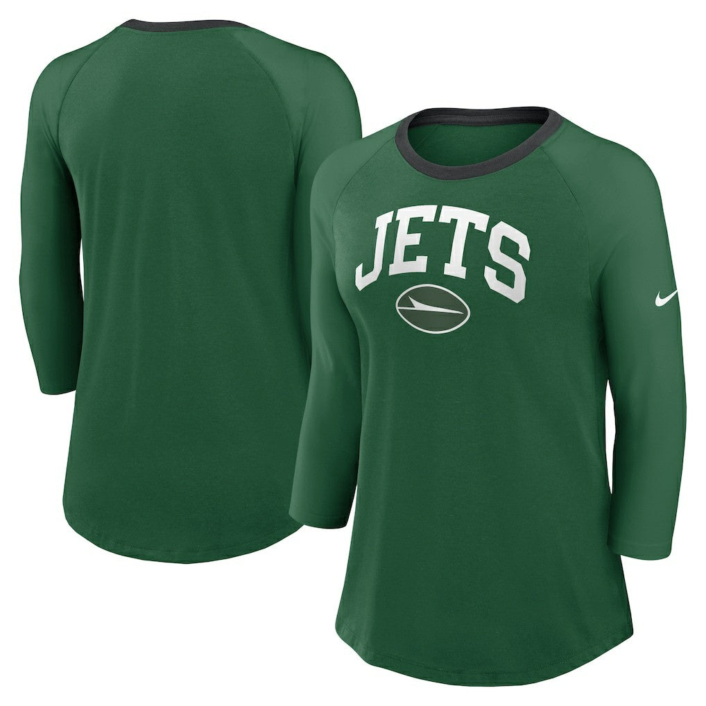 Nike New York Jets Women's 3/4 Sleeve Raglan Fashion Top Green