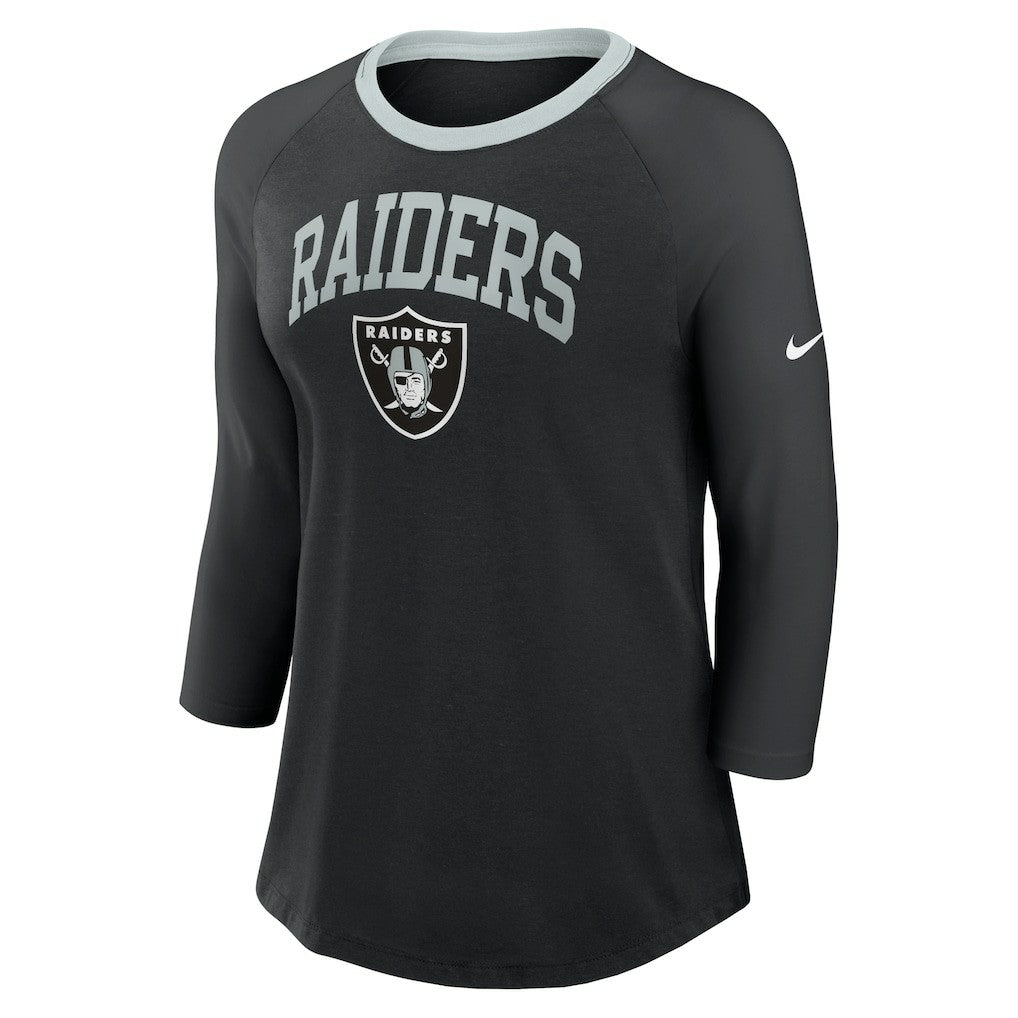 Nike Las Vegas Raiders Women's 3/4 Sleeve Raglan Fashion Top Black
