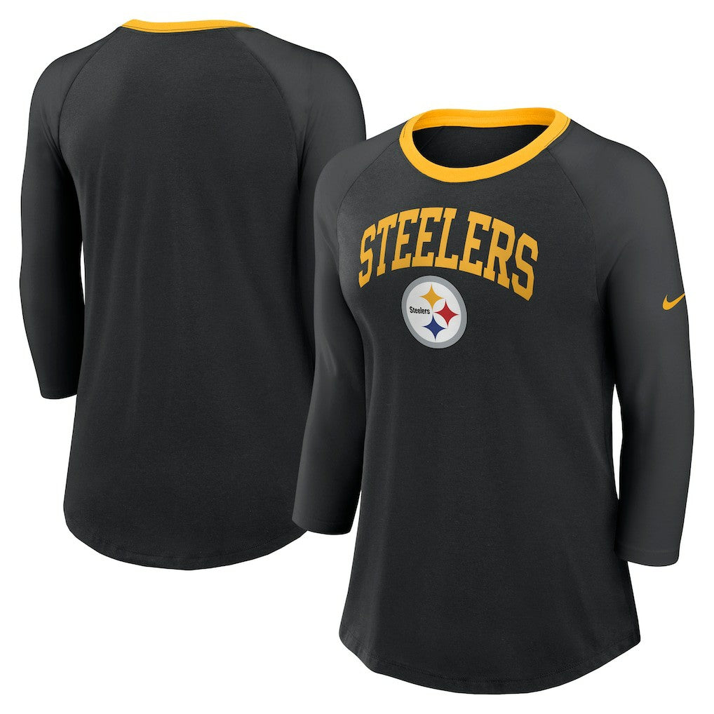 Nike Pittsburgh Steelers Women's 3/4 Sleeve Raglan Fashion Top Black