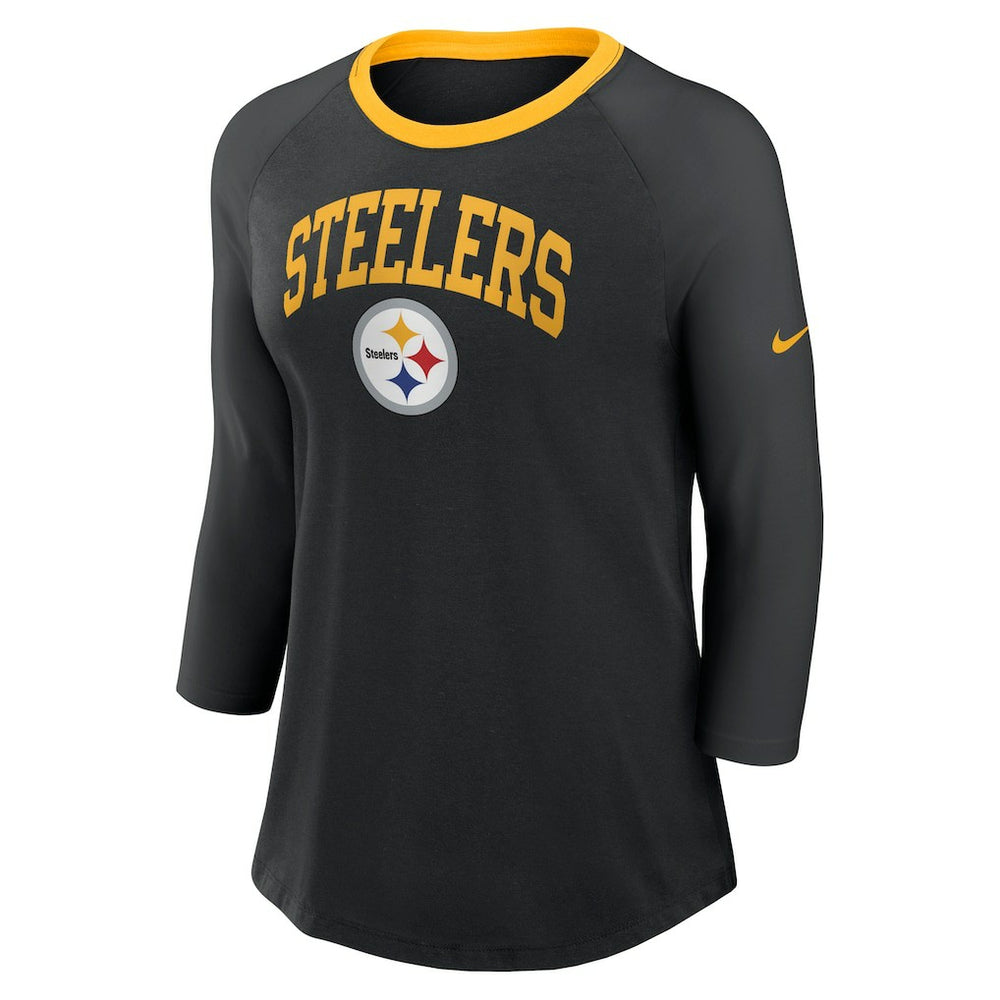 Nike Pittsburgh Steelers Women's 3/4 Sleeve Raglan Fashion Top Black