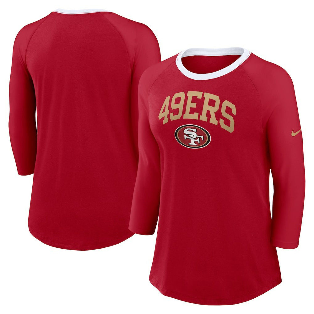 Nike San Francisco 49ers Women's 3/4 Sleeve Raglan Fashion Top Scarlet
