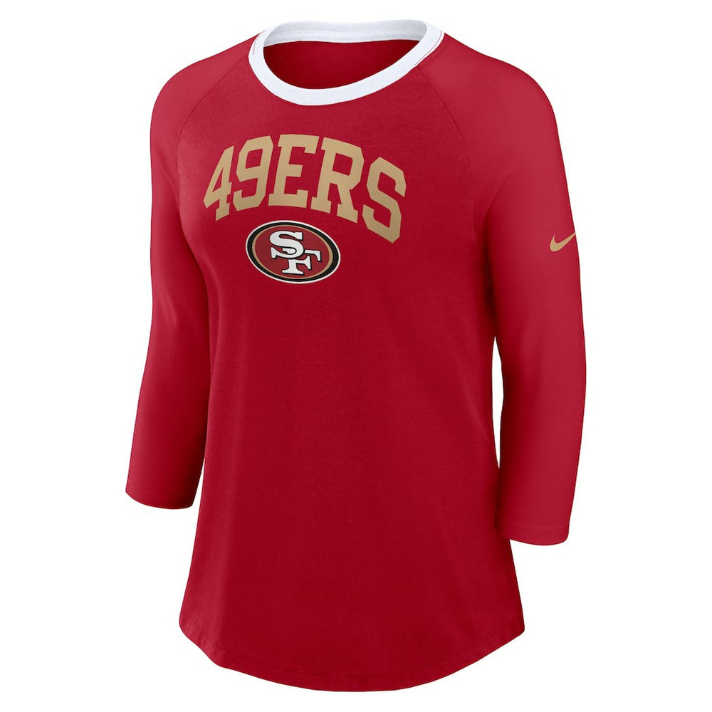 Nike San Francisco 49ers Women's 3/4 Sleeve Raglan Fashion Top Scarlet