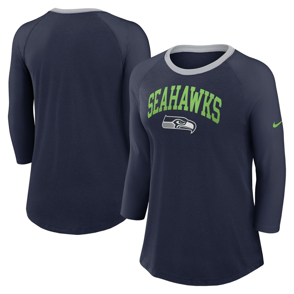 Nike Seattle Seahawks Women's 3/4 Sleeve Raglan Fashion Top Navy