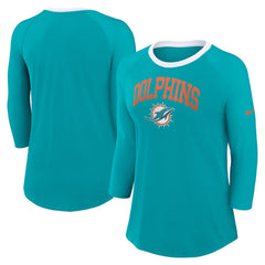 Nike Miami Dolphins Women's 3/4 Sleeve Raglan Fashion Top Aqua