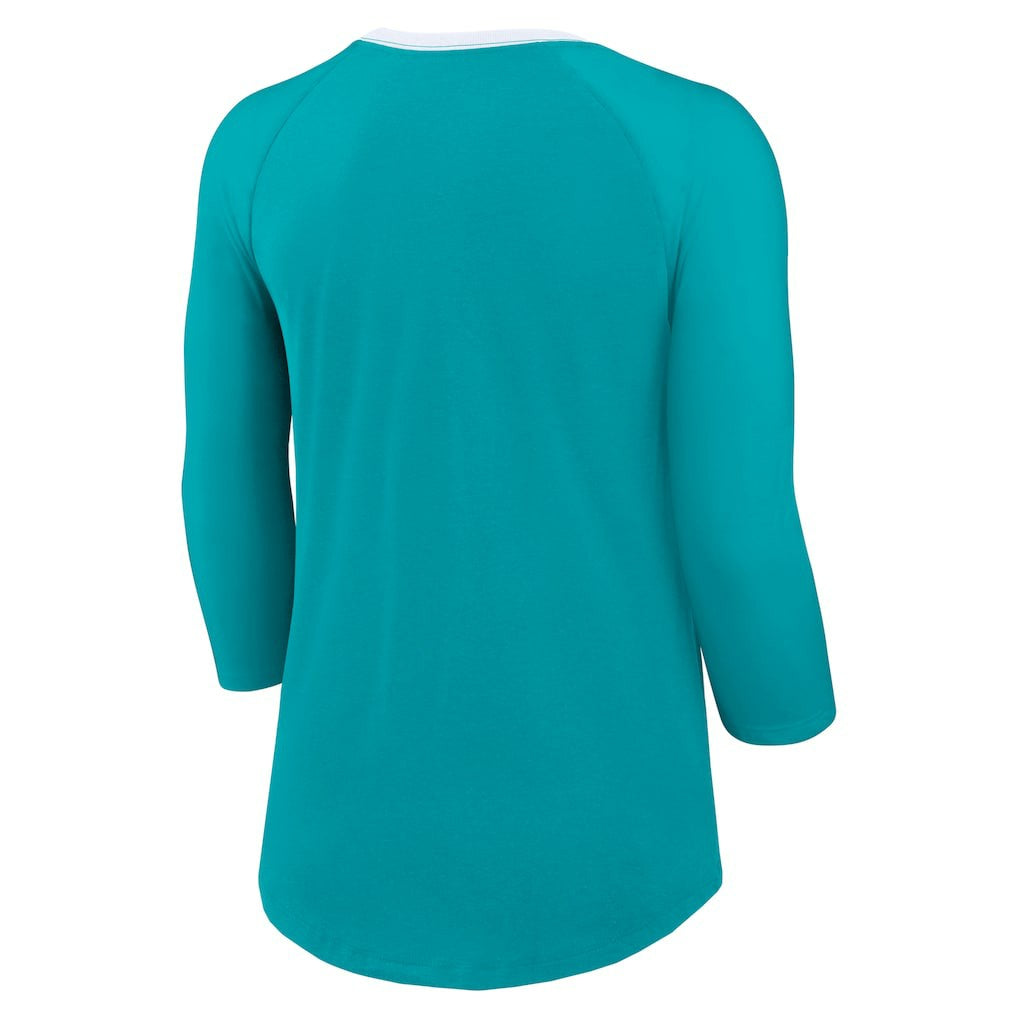 Nike Miami Dolphins Women's 3/4 Sleeve Raglan Fashion Top Aqua