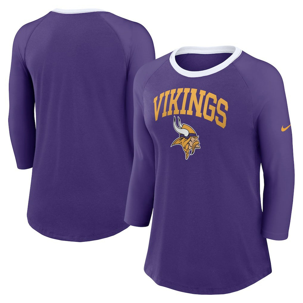 Nike Minnesota Vikings Women's 3/4 Sleeve Raglan Fashion Top Purple