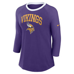 Nike Minnesota Vikings Women's 3/4 Sleeve Raglan Fashion Top Purple