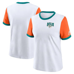 Nike Miami Dolphins Women's Rewind Ringer T-Shirt White/Orange