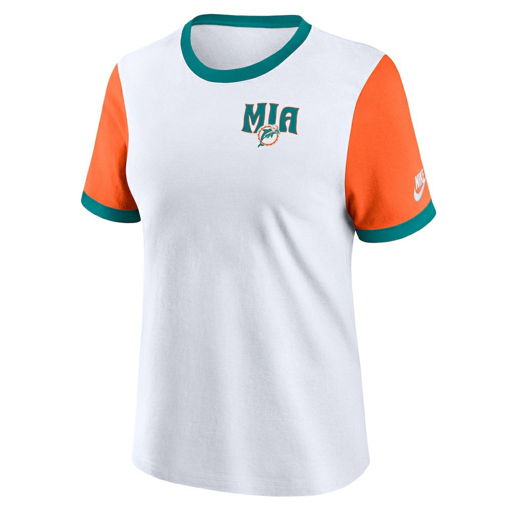 Nike Miami Dolphins Women's Rewind Ringer T-Shirt White/Orange