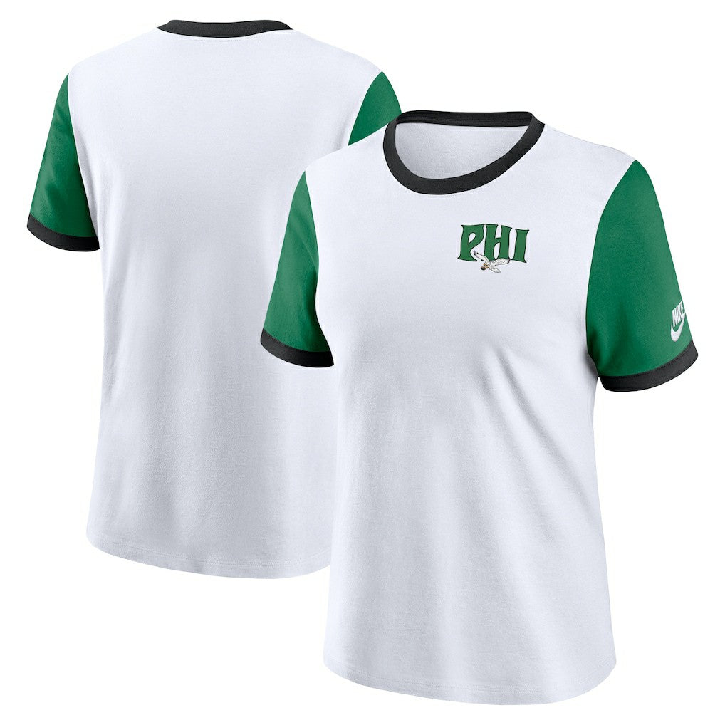Nike Philadelphia Eagles Women's Rewind Ringer T-Shirt White/Kelly Green