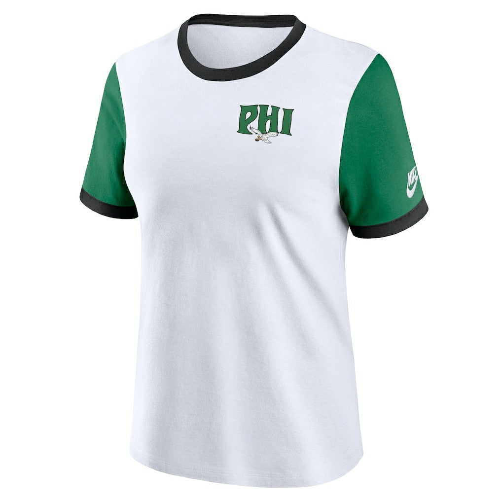 Nike Philadelphia Eagles Women's Rewind Ringer T-Shirt White/Kelly Green