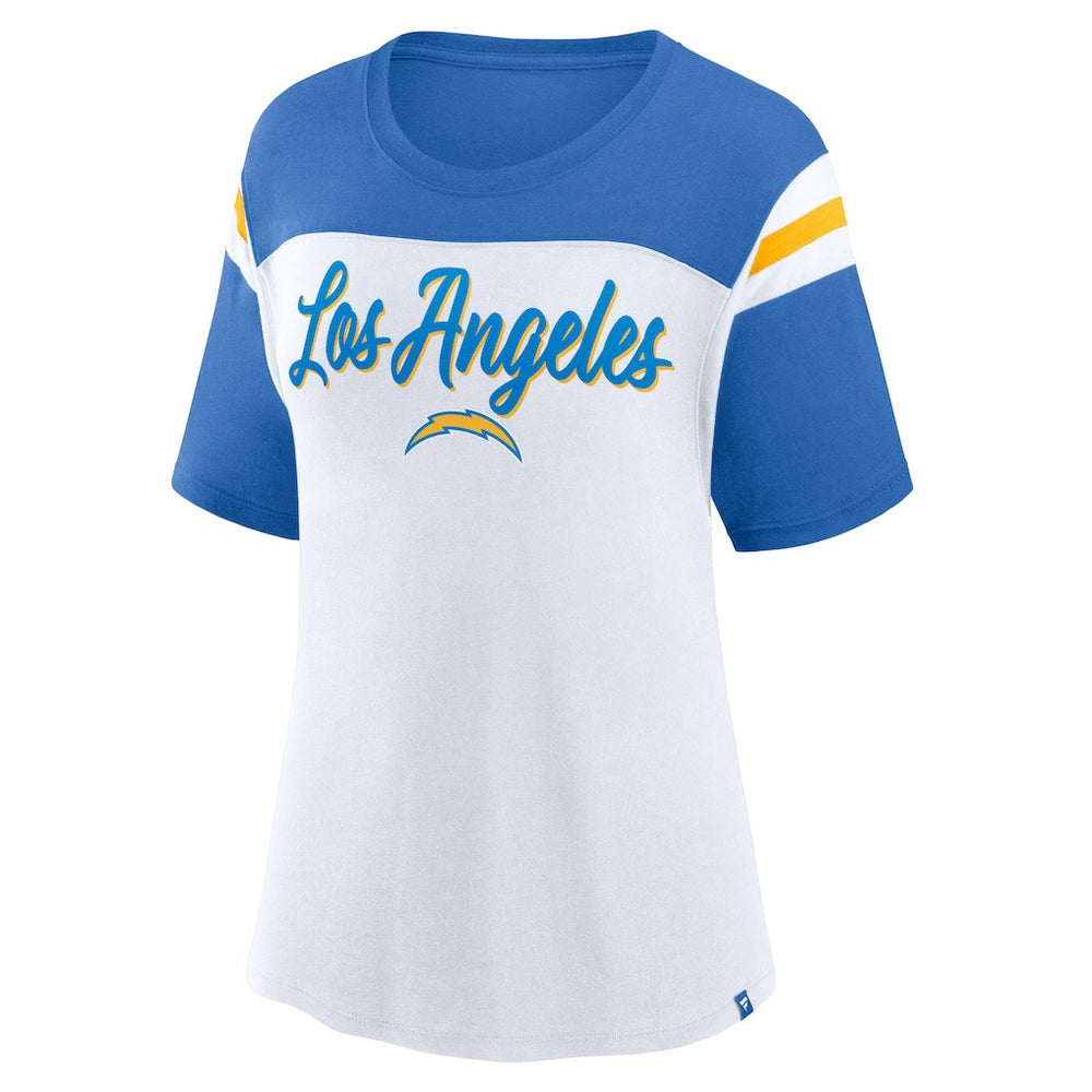 Fanatics Los Angeles Chargers Women's Cheer Chant Fashion Crop Top White/Powder Blue