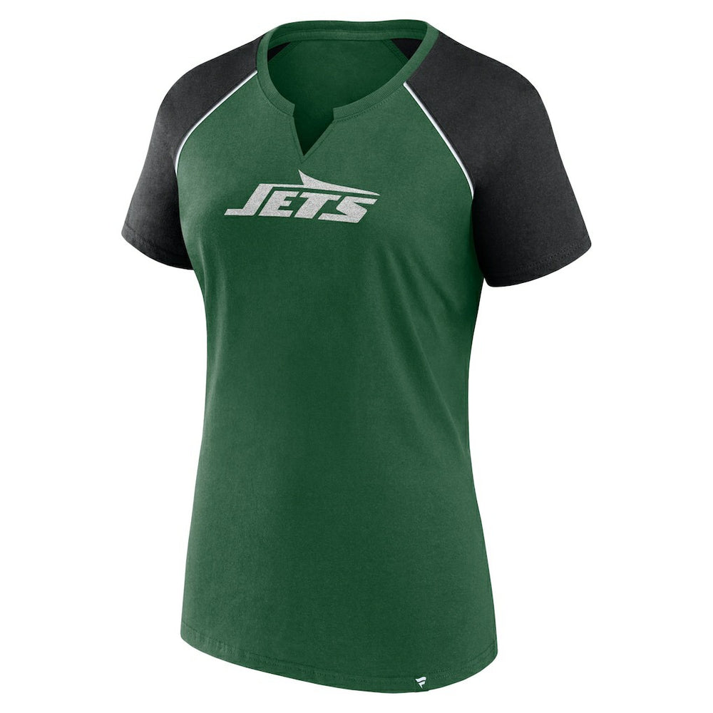Fanatics New York Jets Women's Glittered Primary Raglan T-Shirt Green/Black