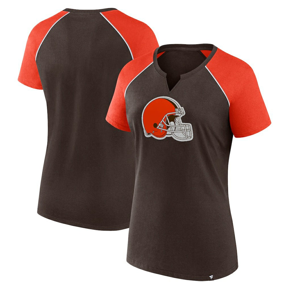 Fanatics Cleveland Browns Women's Glittered Primary Raglan T-Shirt Brown/Orange