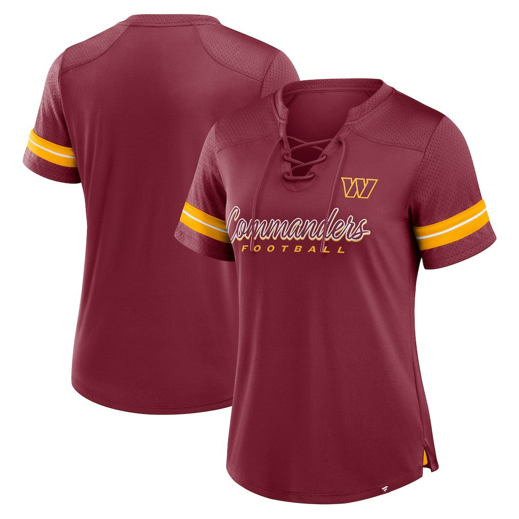 Fanatics Washington Commanders Women's Play Script Lace-Up T-Shirt Burgundy