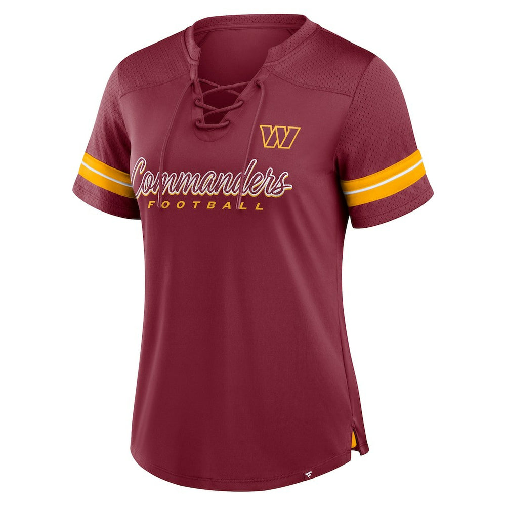Fanatics Washington Commanders Women's Play Script Lace-Up T-Shirt Burgundy