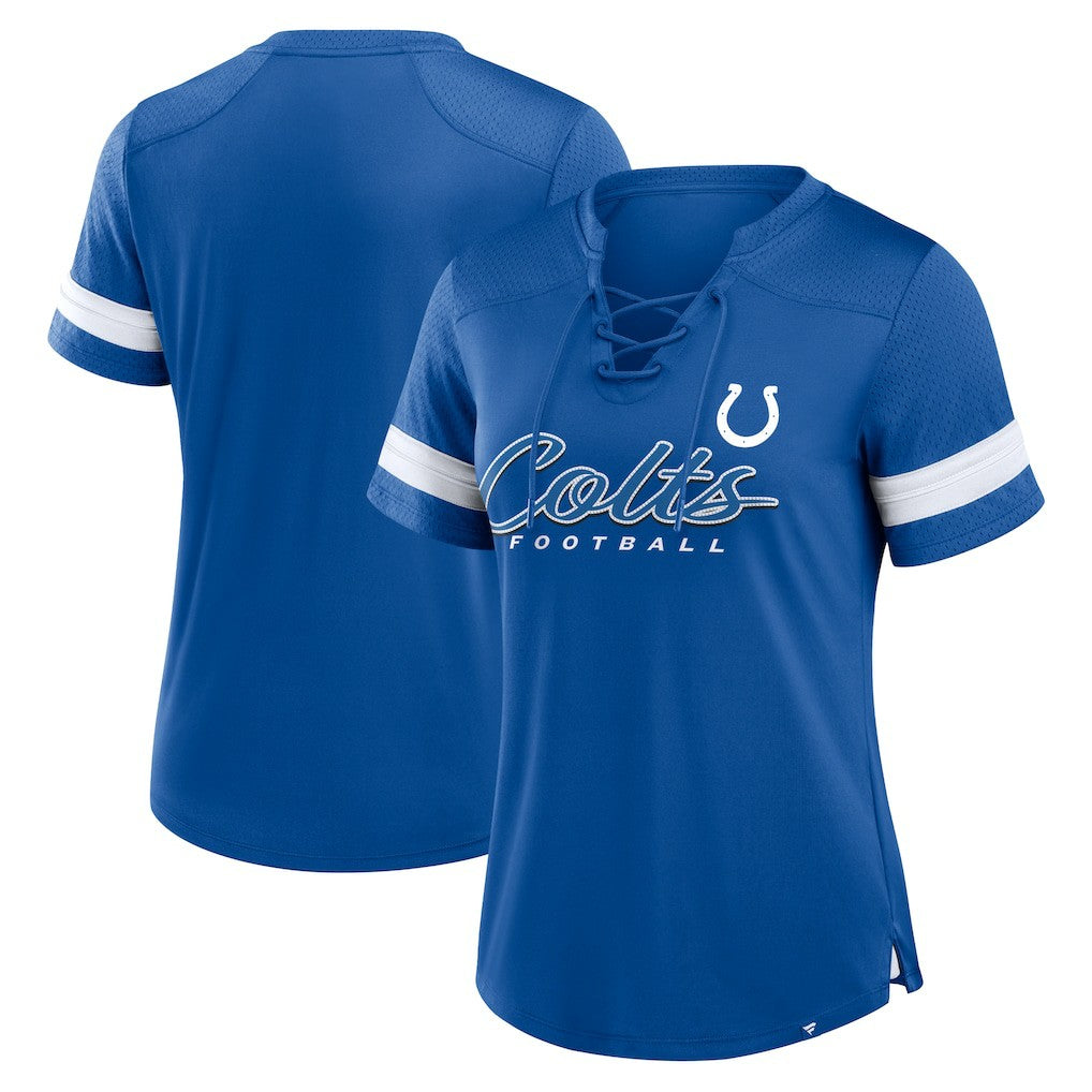 Fanatics Indianapolis Colts Women's Play Script Lace-Up T-Shirt Royal