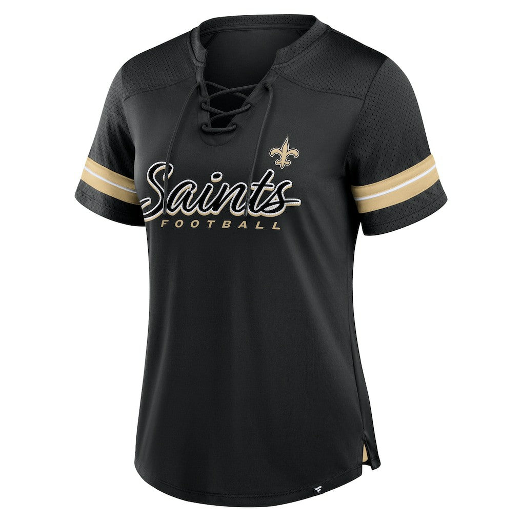 Fanatics New Orleans Saints Women's Play Script Lace-Up T-Shirt Black