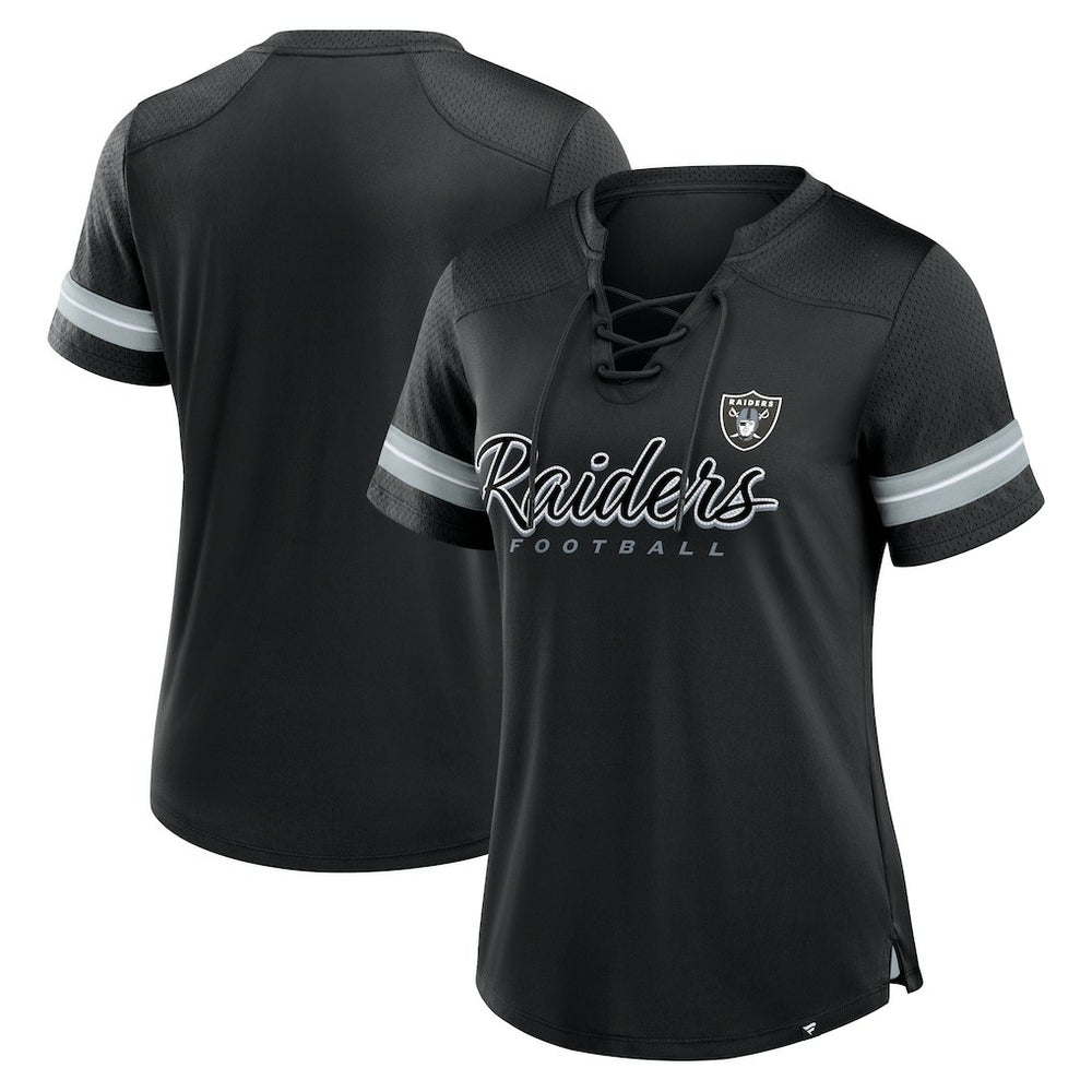 Fanatics Las Vegas Raiders Women's Play Script Lace-Up T-Shirt Black