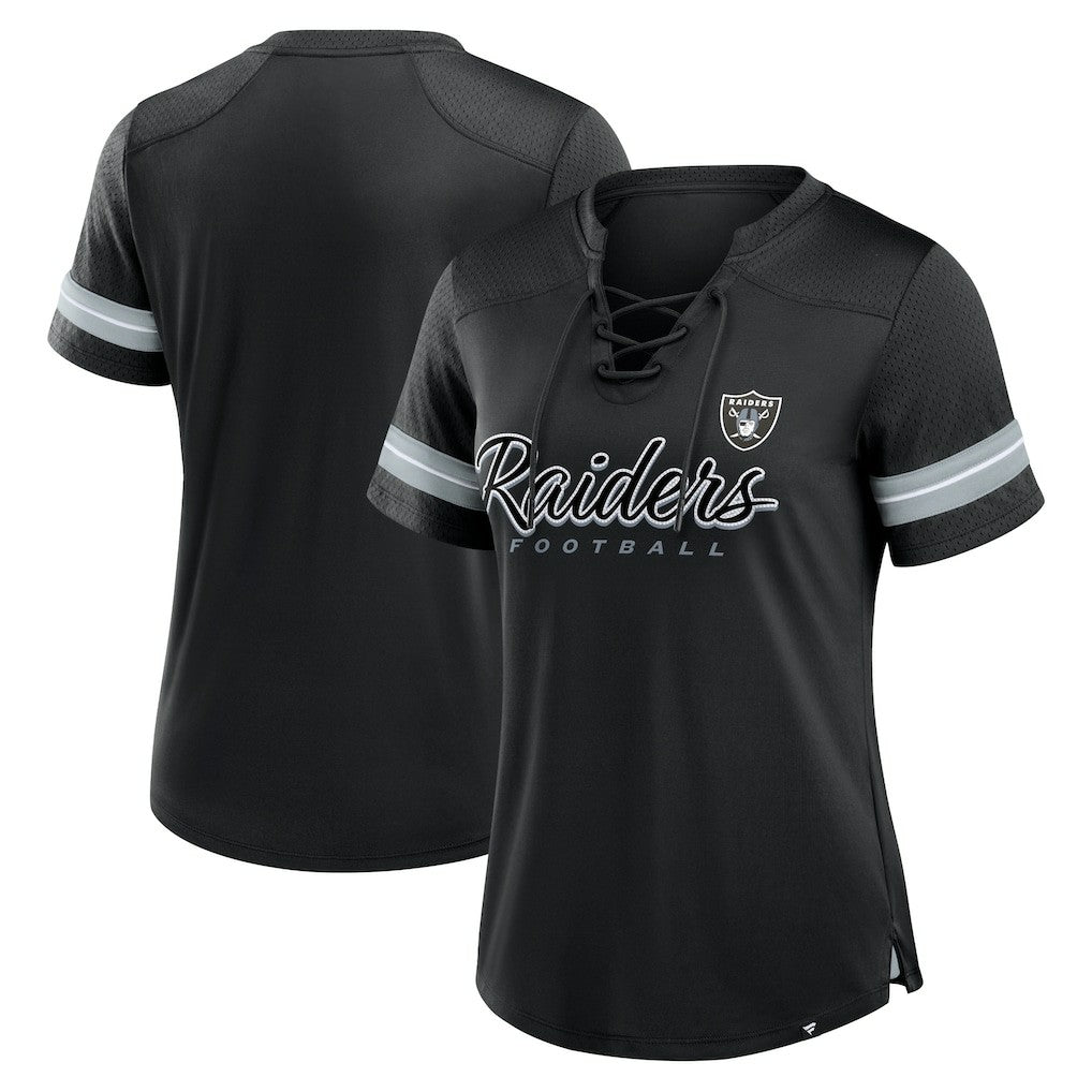 Fanatics Las Vegas Raiders Women's Play Script Lace-Up T-Shirt Black