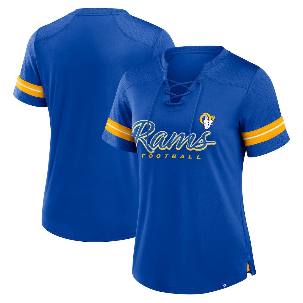 Fanatics Los Angeles Rams Women's Play Script Lace-Up T-Shirt Royal