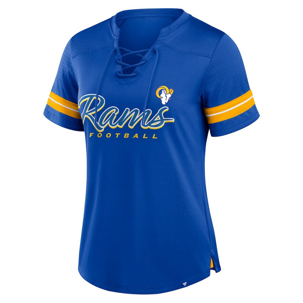 Fanatics Los Angeles Rams Women's Play Script Lace-Up T-Shirt Royal