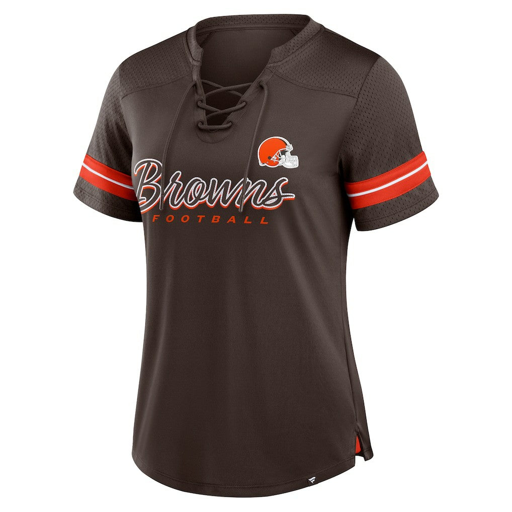 Fanatics Cleveland Browns Women's Play Script Lace-Up T-Shirt Brown