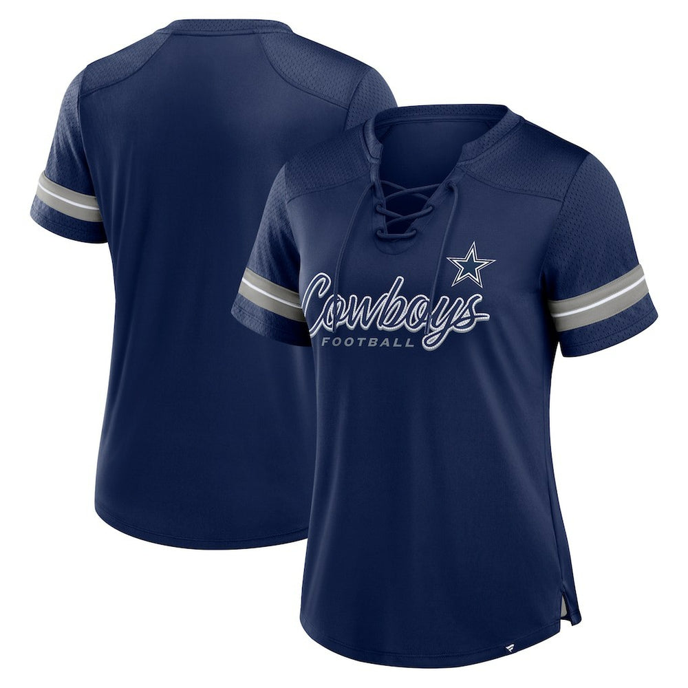 Fanatics Dallas Cowboys Women's Play Script Lace-Up T-Shirt Navy