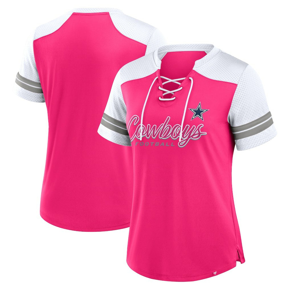 Fanatics Dallas Cowboys Women's Play Script Lace-Up T-Shirt Pink