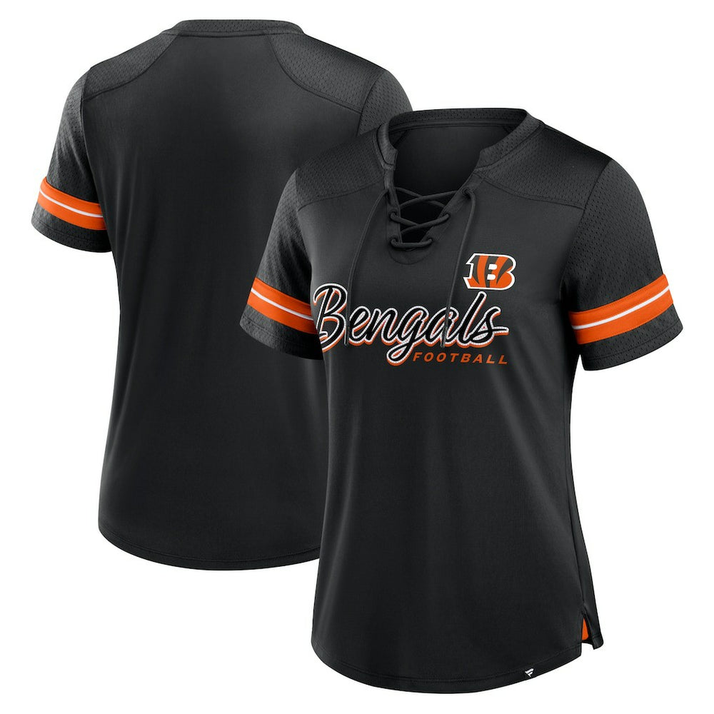 Fanatics Cincinnati Bengals Women's Play Script Lace-Up T-Shirt Black
