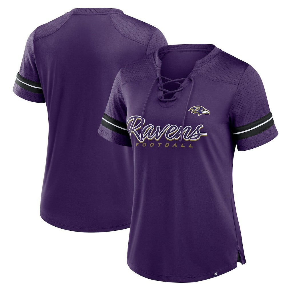 Fanatics Baltimore Ravens Women's Play Script Lace-Up T-Shirt Purple