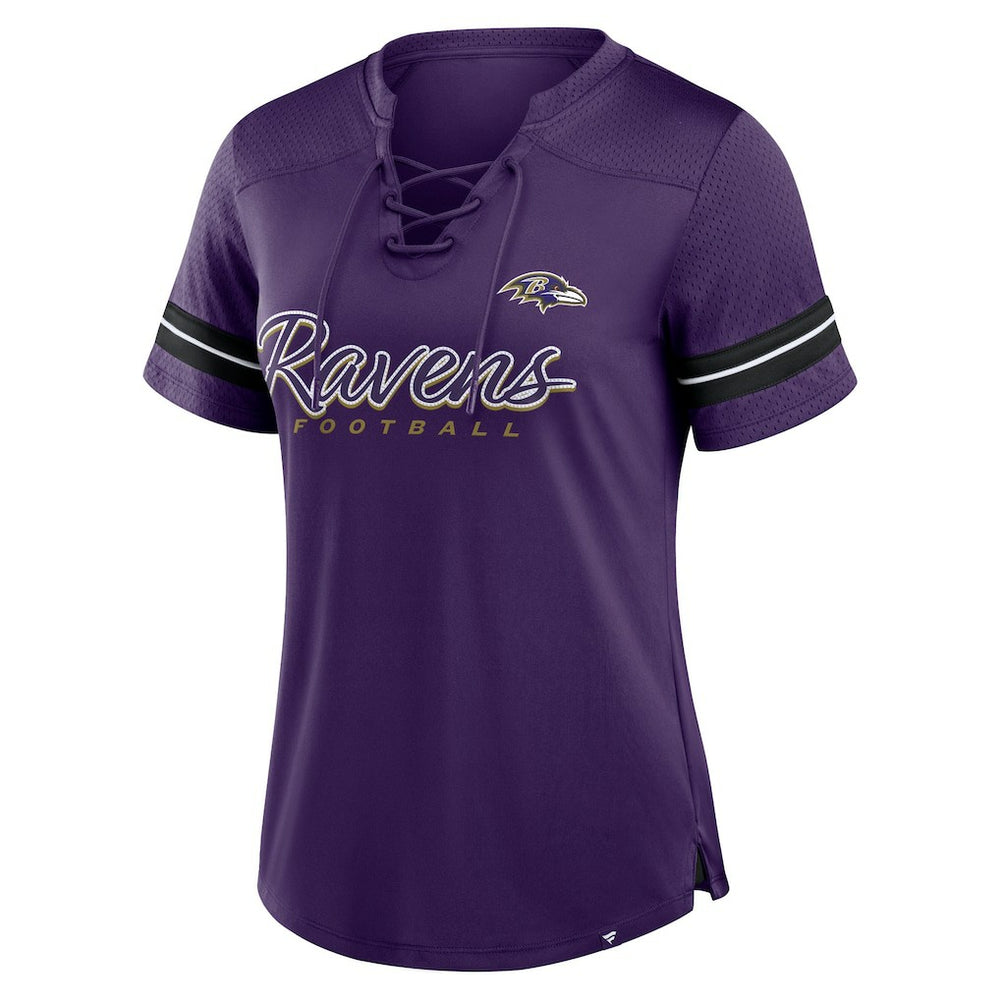 Fanatics Baltimore Ravens Women's Play Script Lace-Up T-Shirt Purple