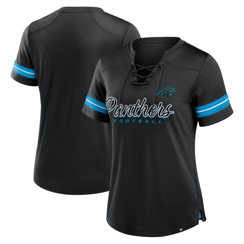 Fanatics Carolina Panthers Women's Play Script Lace-Up T-Shirt Black
