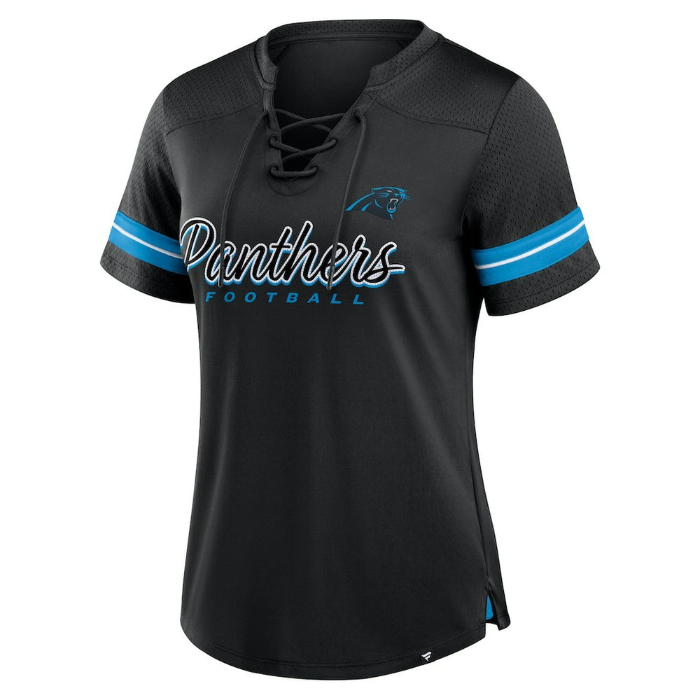 Fanatics Carolina Panthers Women's Play Script Lace-Up T-Shirt Black