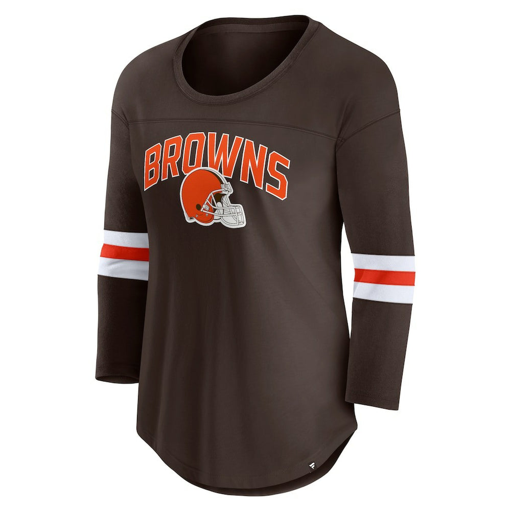 Fanatics Cleveland Browns Women's First Team Arch Logo 3/4 Sleeve T-Shirt Brown