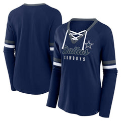 Fanatics Dallas Cowboys Women's Won and Done Lace-Up Long Sleeve Fashion Top Navy