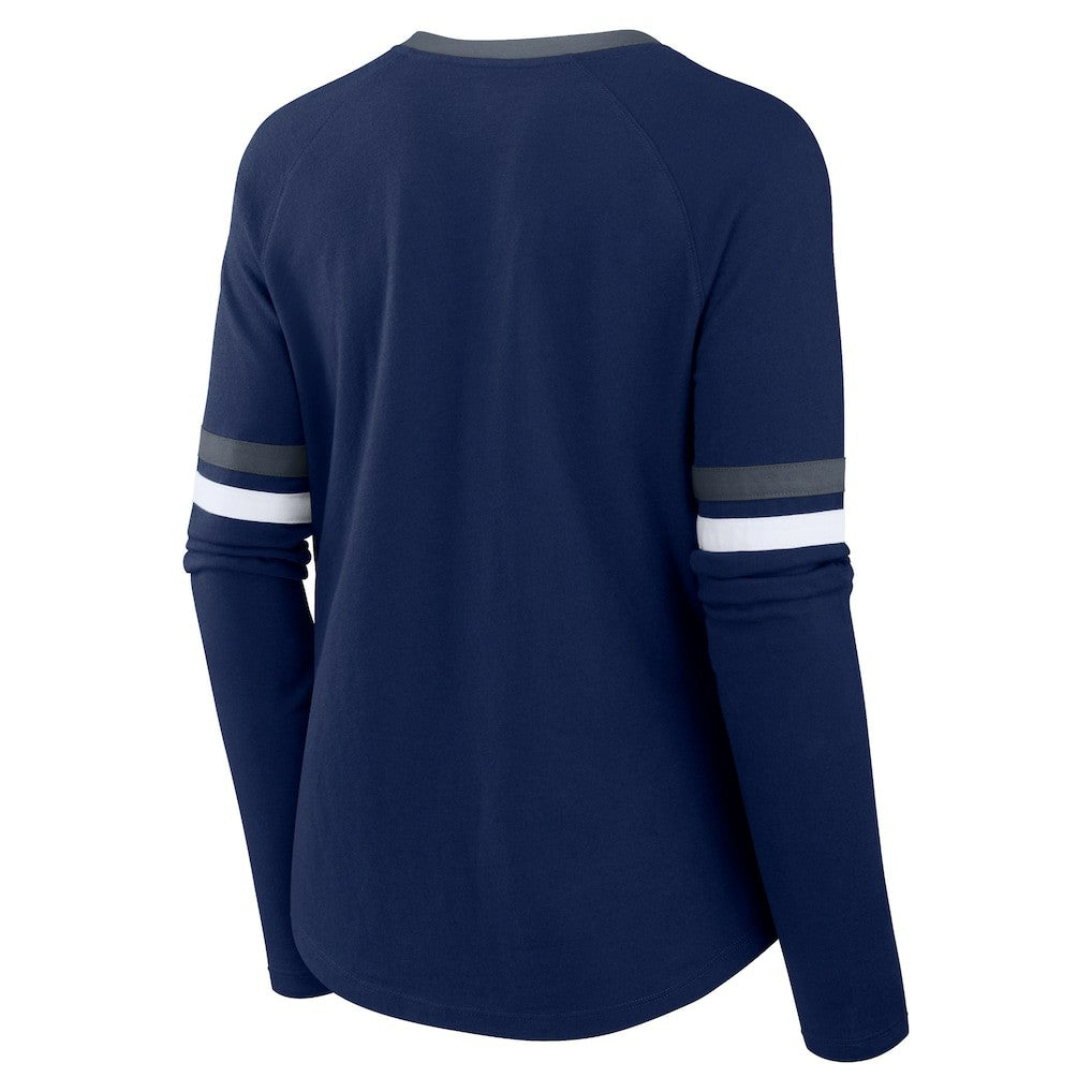 Fanatics Dallas Cowboys Women's Won and Done Lace-Up Long Sleeve Fashion Top Navy