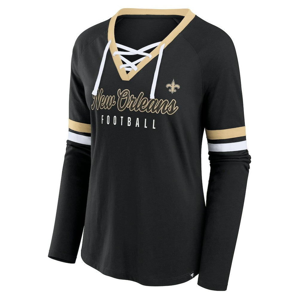 Fanatics New Orleans Saints Women's Won and Done Lace-Up Long Sleeve Fashion Top Black