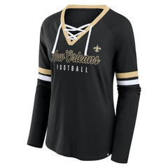 Fanatics New Orleans Saints Women's Won and Done Lace-Up Long Sleeve Fashion Top Black