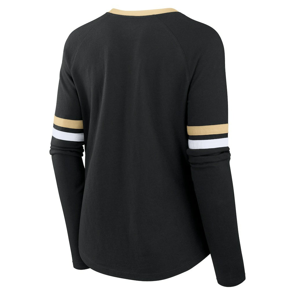 Fanatics New Orleans Saints Women's Won and Done Lace-Up Long Sleeve Fashion Top Black