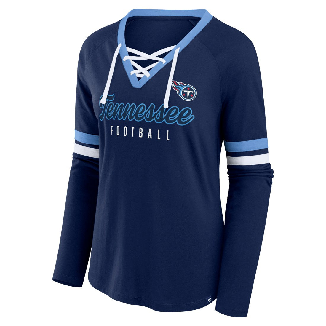 Fanatics Tennessee Titans Women's Won and Done Lace-Up Long Sleeve Fashion Top Navy