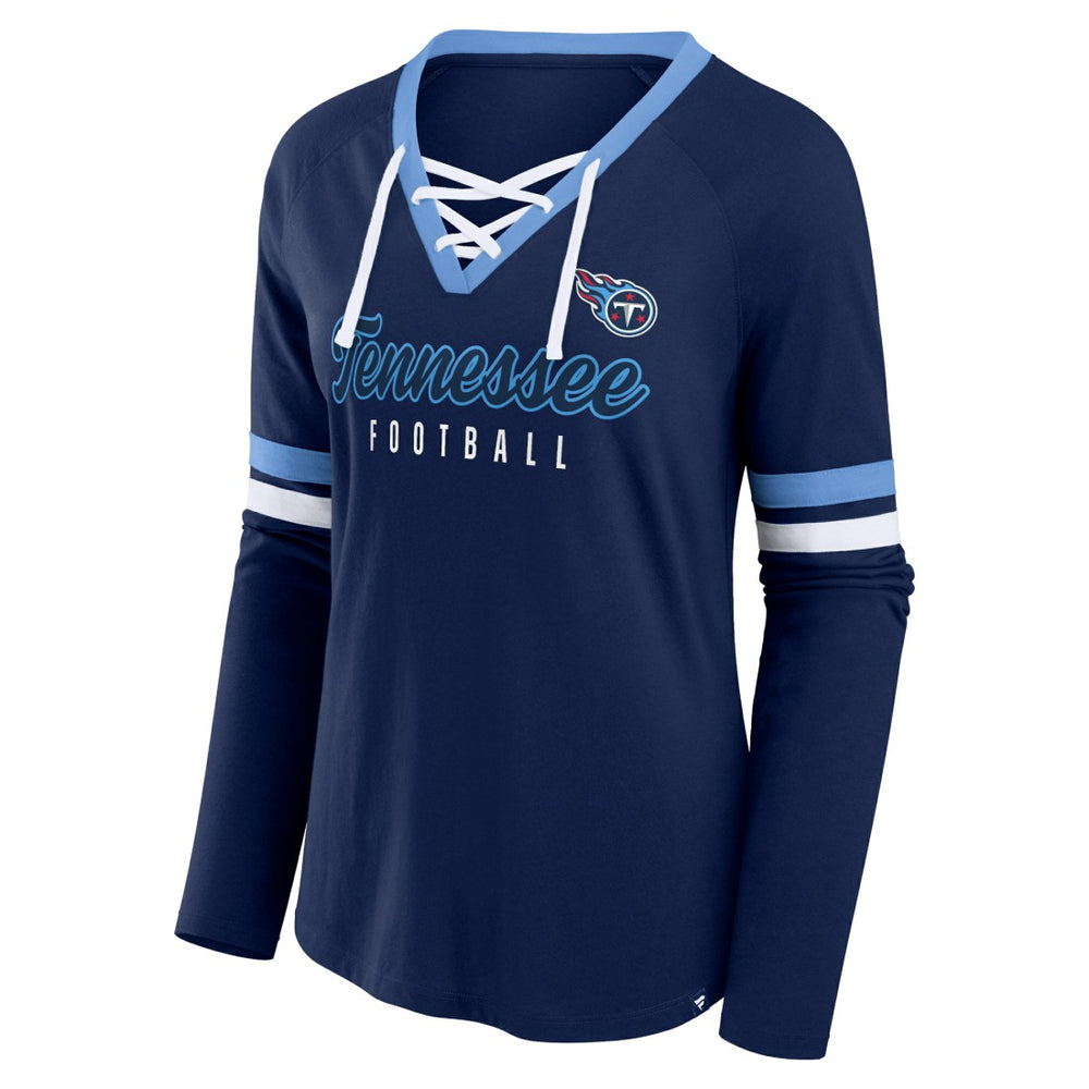 Fanatics Tennessee Titans Women's Won and Done Lace-Up Long Sleeve Fashion Top Navy