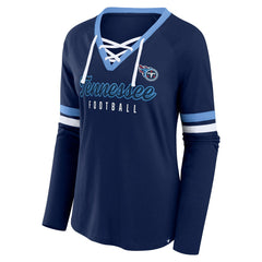 Fanatics Tennessee Titans Women's Won and Done Lace-Up Long Sleeve Fashion Top Navy
