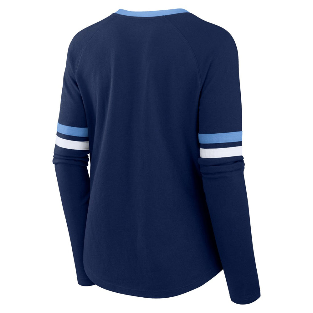Fanatics Tennessee Titans Women's Won and Done Lace-Up Long Sleeve Fashion Top Navy