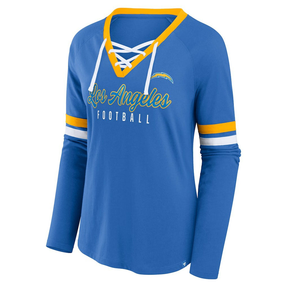 Fanatics Los Angeles Chargers Women's Won and Done Lace-Up Long Sleeve Fashion Top Powder Blue
