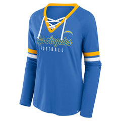 Fanatics Los Angeles Chargers Women's Won and Done Lace-Up Long Sleeve Fashion Top Powder Blue