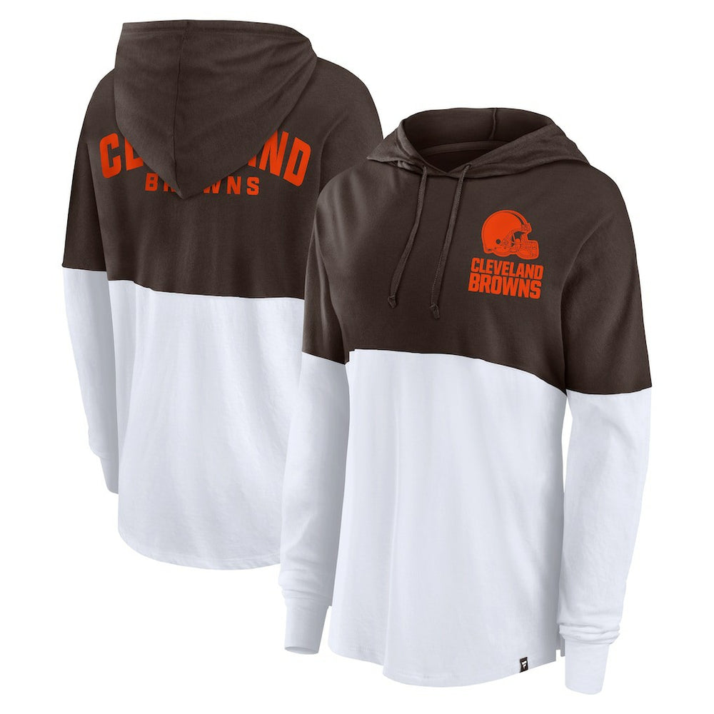 Fanatics Cleveland Browns Women's Backup Option Long Sleeve Hoodie T-Shirt Brown/White