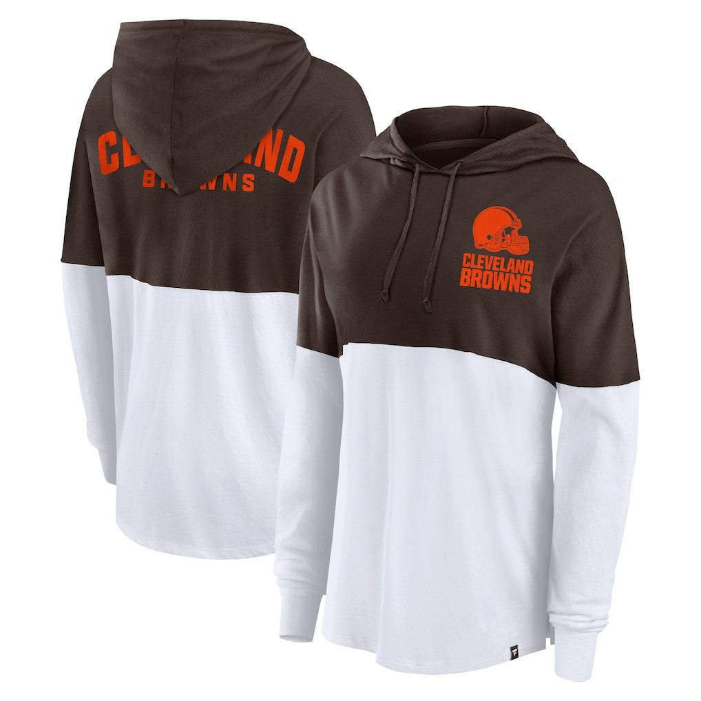Fanatics Cleveland Browns Women's Backup Option Long Sleeve Hoodie T-Shirt Brown/White