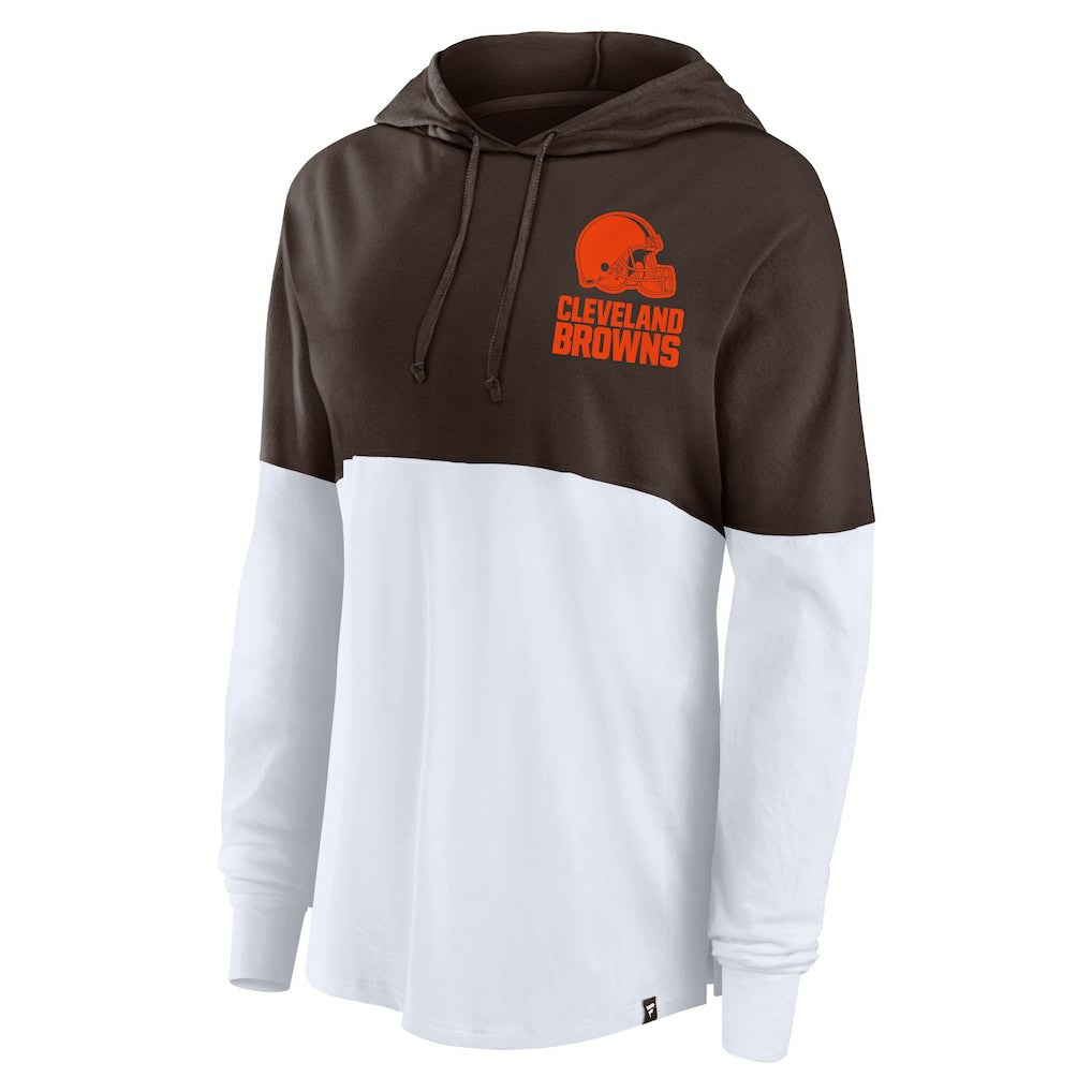 Fanatics Cleveland Browns Women's Backup Option Long Sleeve Hoodie T-Shirt Brown/White